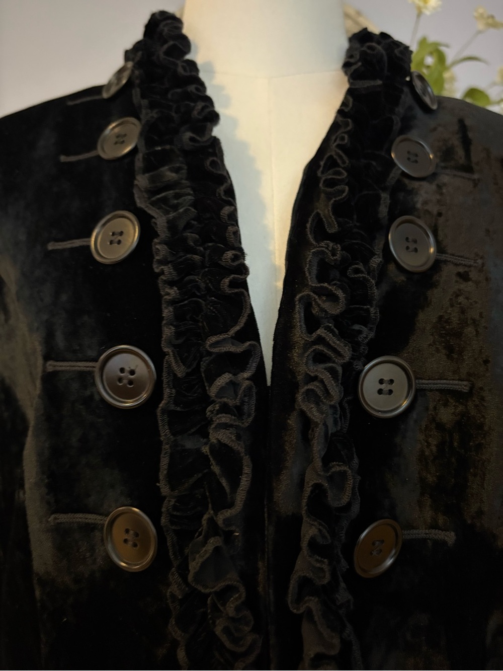 VINTAGE SCAPA Black Velvet Frock Coat Military Gothic Victorian Long Jacket(12) - Picture 5 of 16